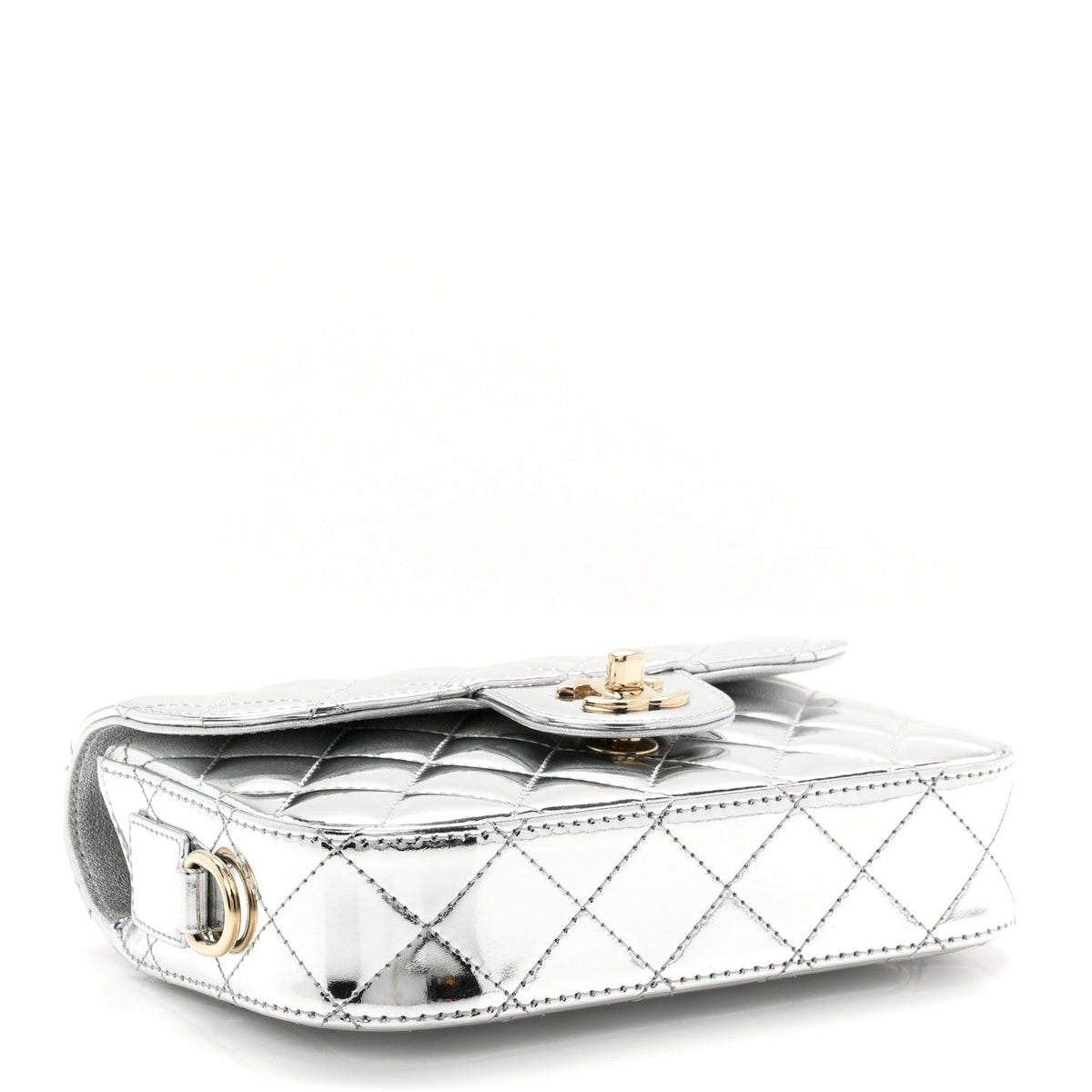 Mirror Calfskin Metallic Calfskin Quilted Hollywood Boulevard Mini Flap With Star Coin Purse Silver