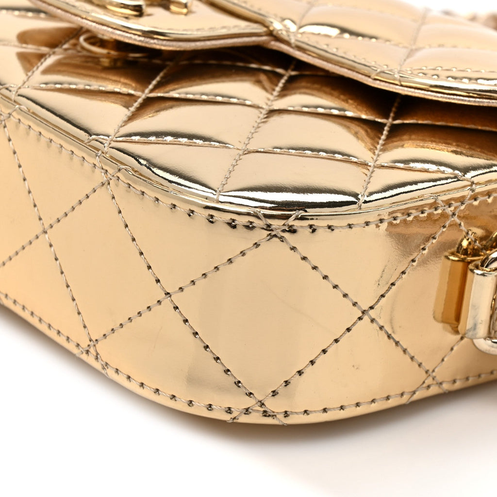 Mirror Calfskin Metallic Calfskin Quilted Hollywood Boulevard Mini Flap With Star Coin Purse Gold