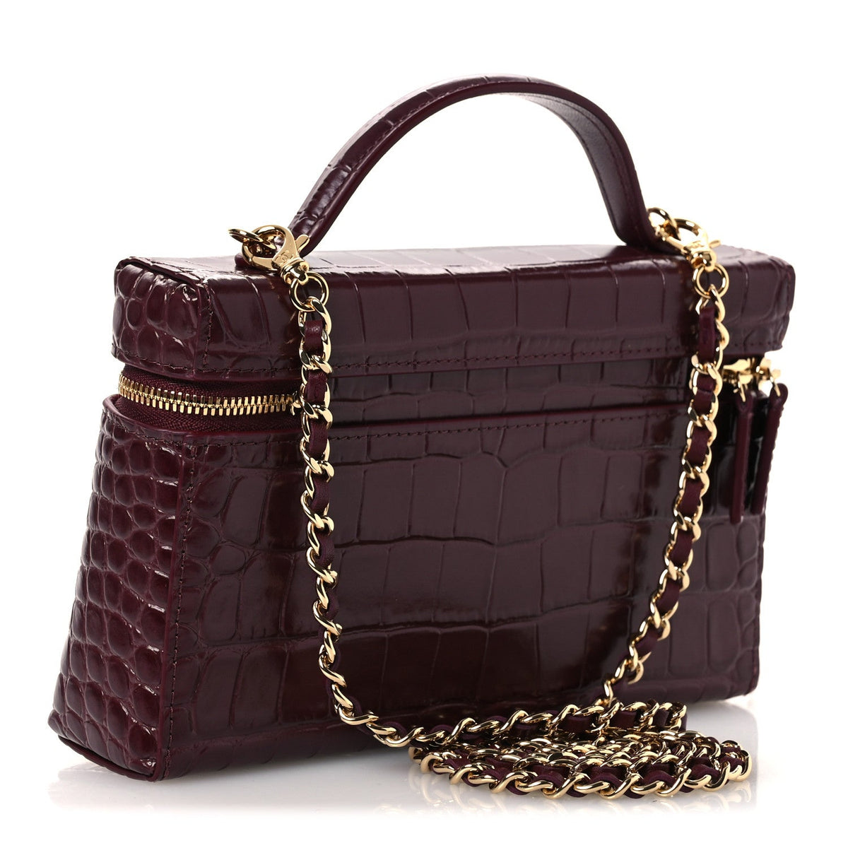 Calfskin Crocodile Embossed Crococo Exoticoco Vanity With Chain Dark Burgundy
