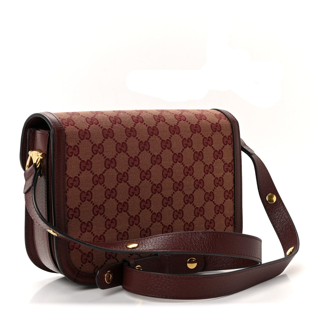 Monogram Textured Dollar Calfskin Horsebit 1955 Shoulder Bag Sahara Rubino Chardonnay