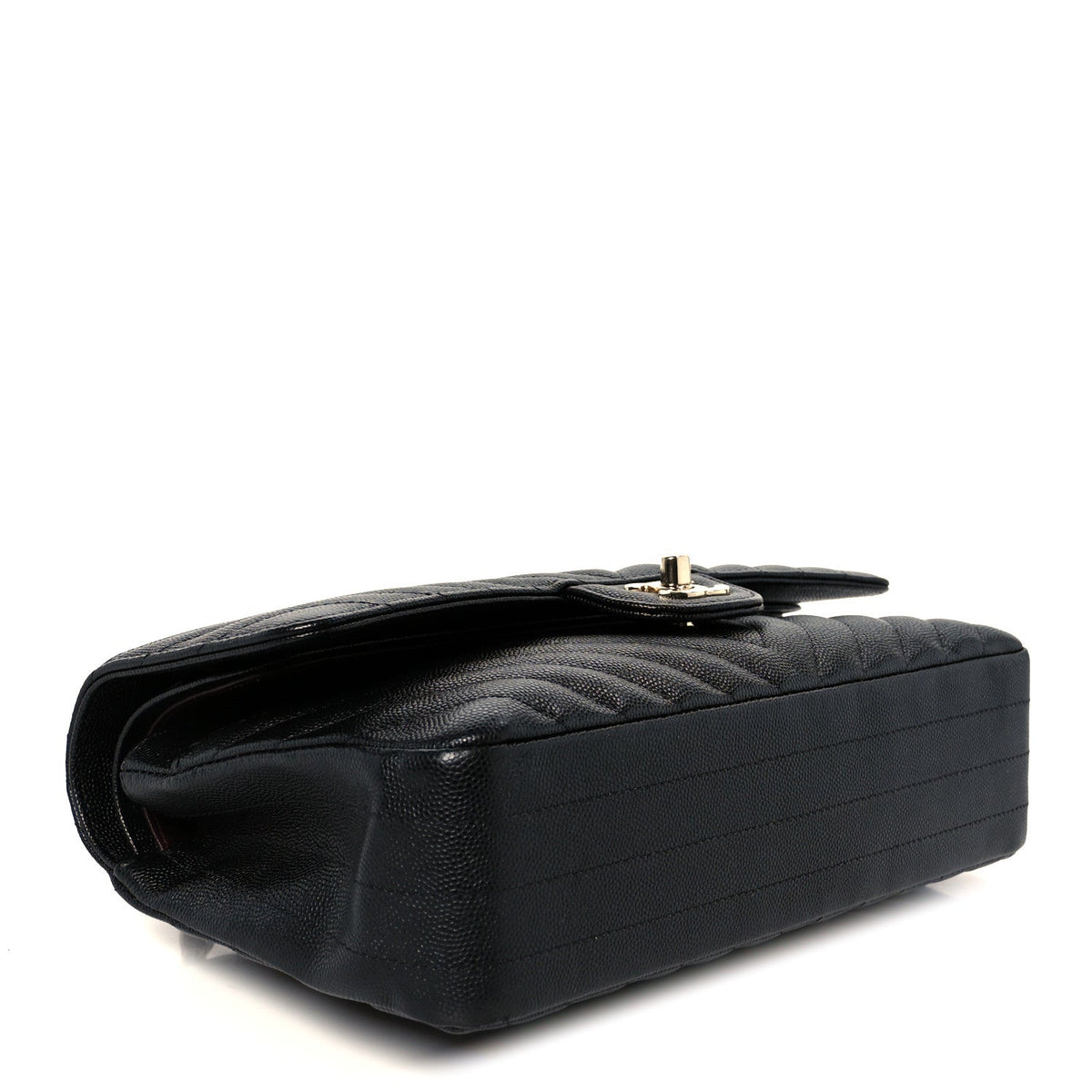Caviar Chevron Quilted Medium Double Flap Black