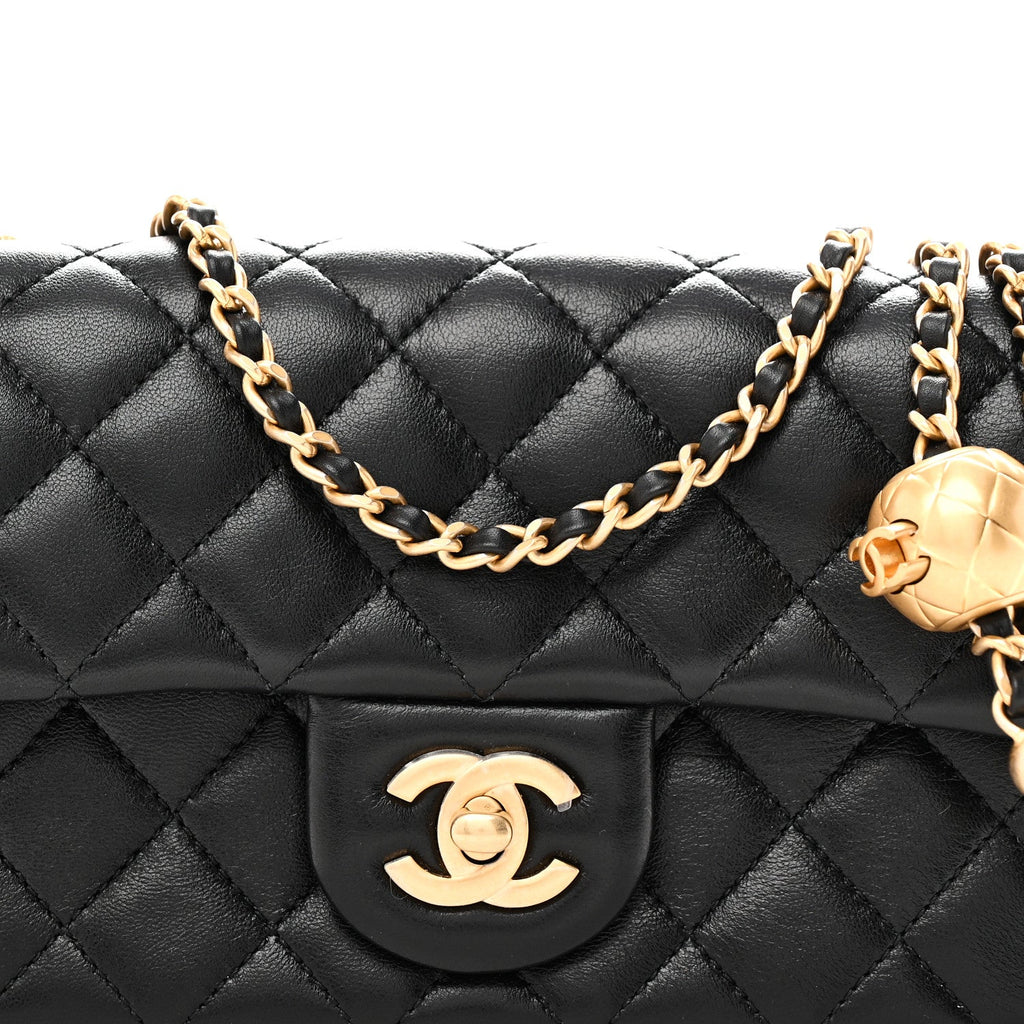Lambskin Quilted Mini Rectangular Pearl Crush Flap Black