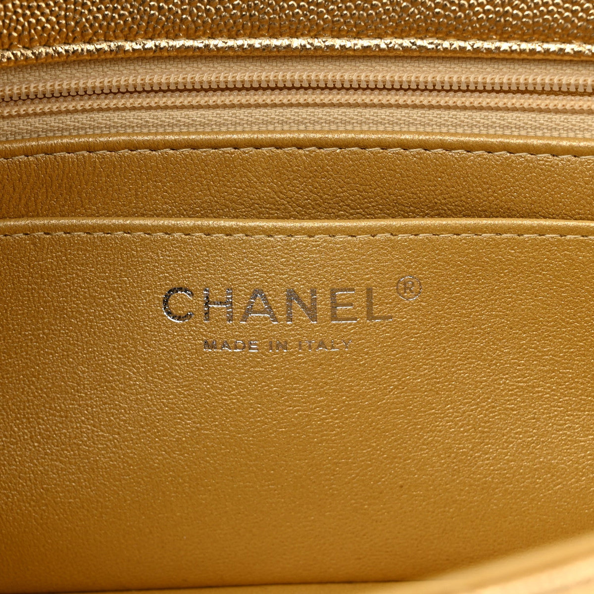 Metallic Caviar Quilted Top Handle East West Flap Gold