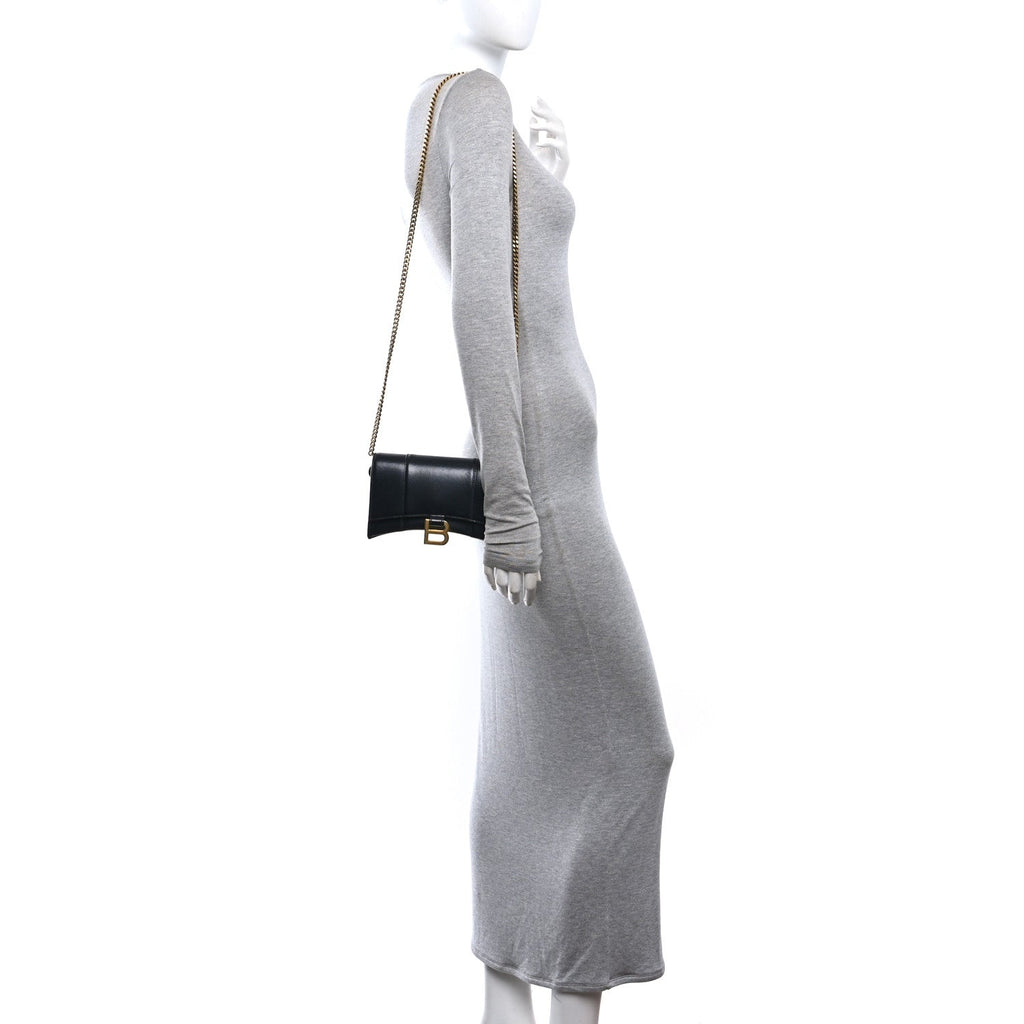 Shiny Box Calfskin Hourglass Chain Bag Black