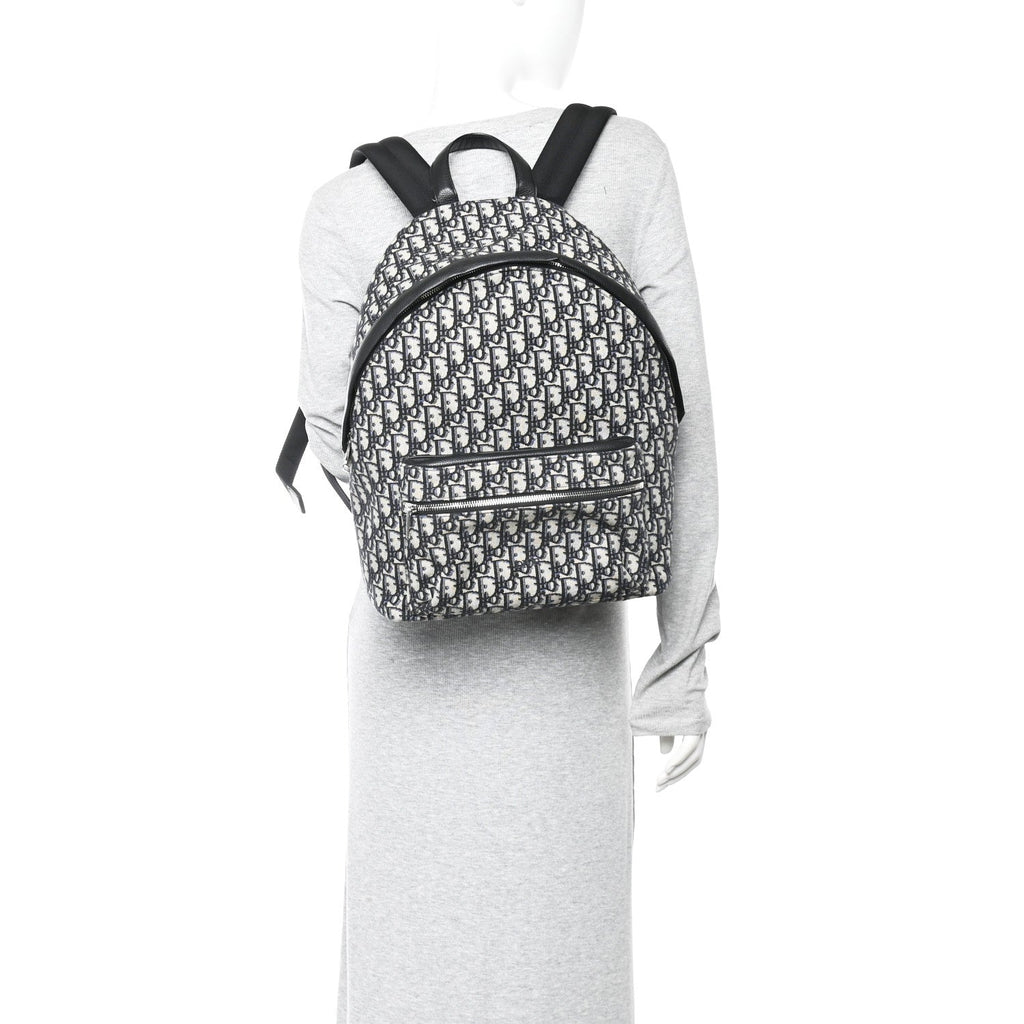 Oblique Calfskin Rider Backpack Beige Black