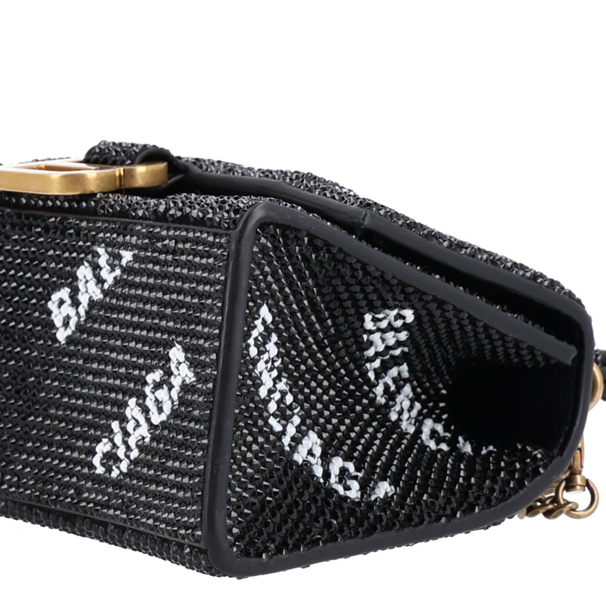 Strass Suede Allover Logo Hourglass Top Handle Bag XS with Chain Black White