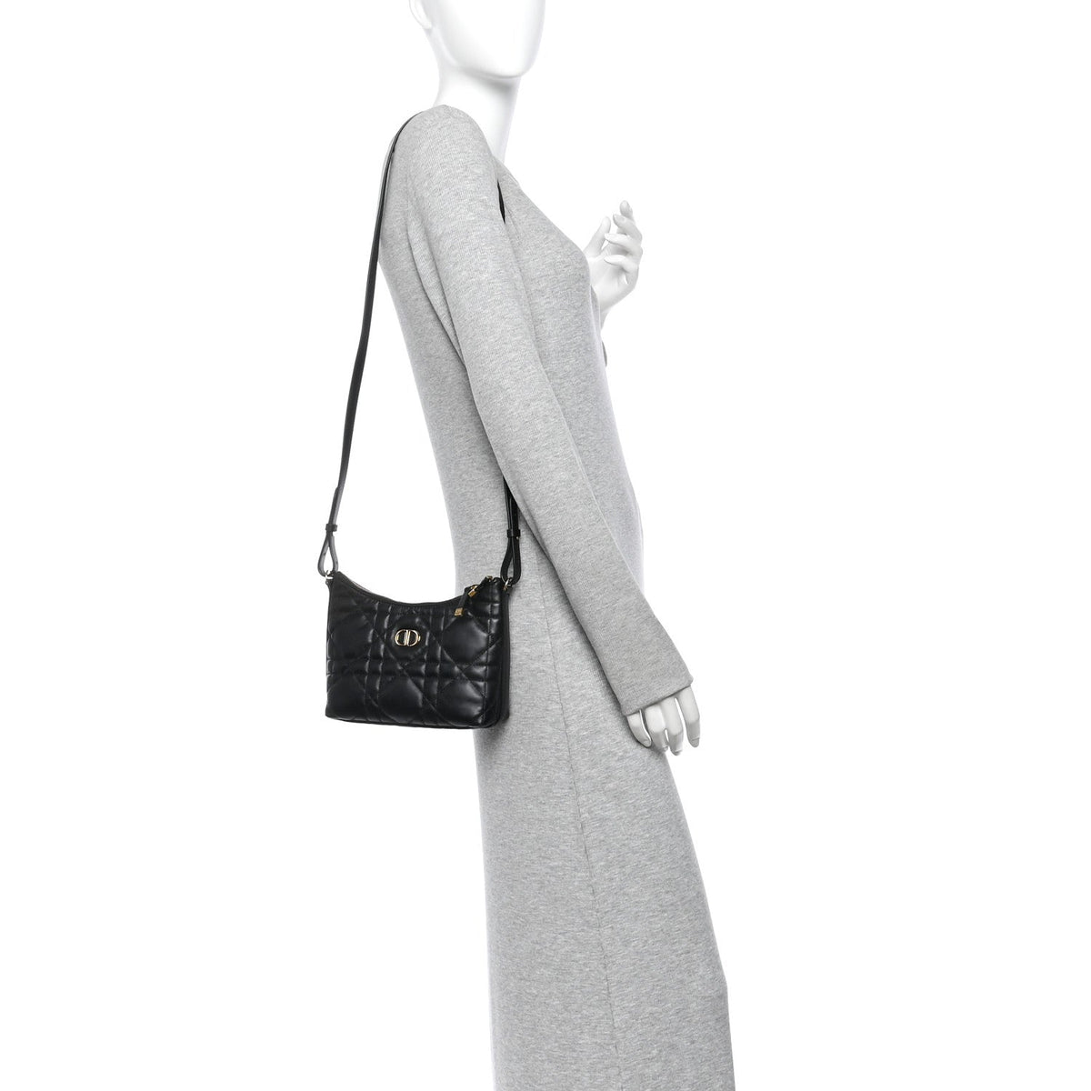 Calfskin Macrocannage Miss Caro Diorling Mini Bag with Chain Black