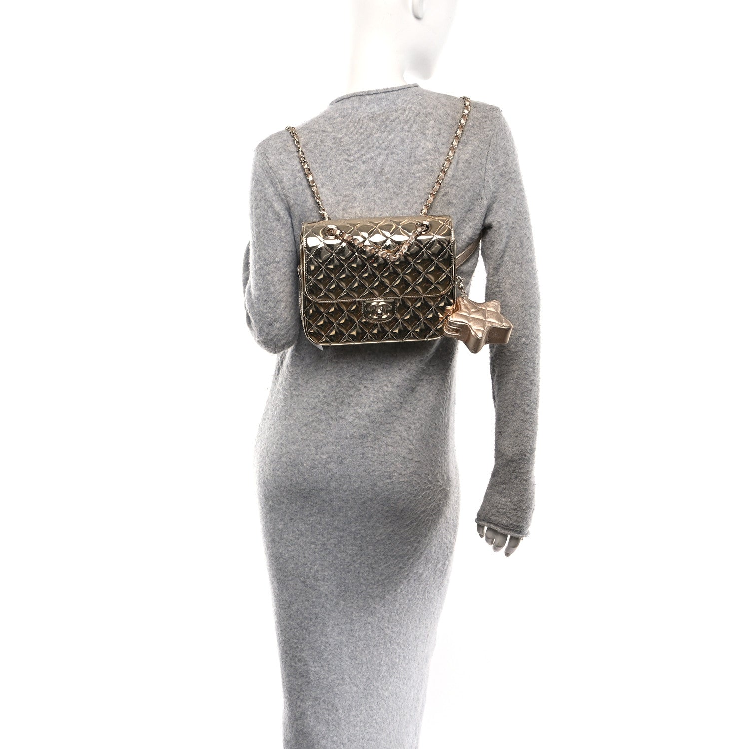 Mirror Calfskin Metallic Calfskin Quilted Hollywood Boulevard Backpack With Coin Purse Gold