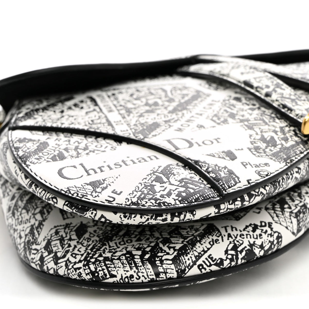 Calfskin Plan De Paris Printed Saddle Bag With Strap White Black