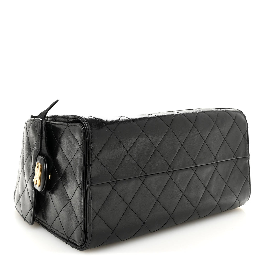 Shiny Crumpled Calfskin Quilted Small Chanel 25 Handbag Black