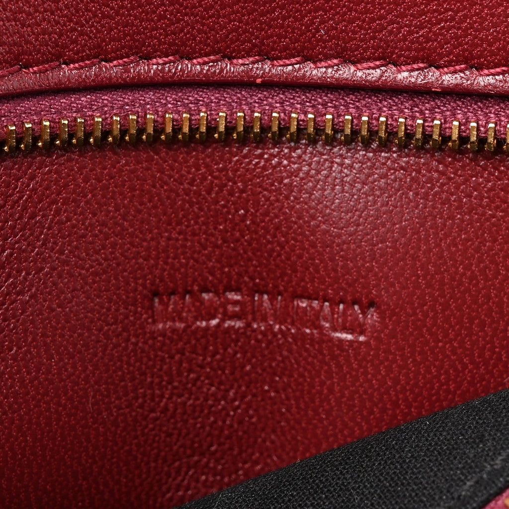 Shiny Calfskin Crocodile Embossed Small Hourglass Top Handle Bag Dark Red