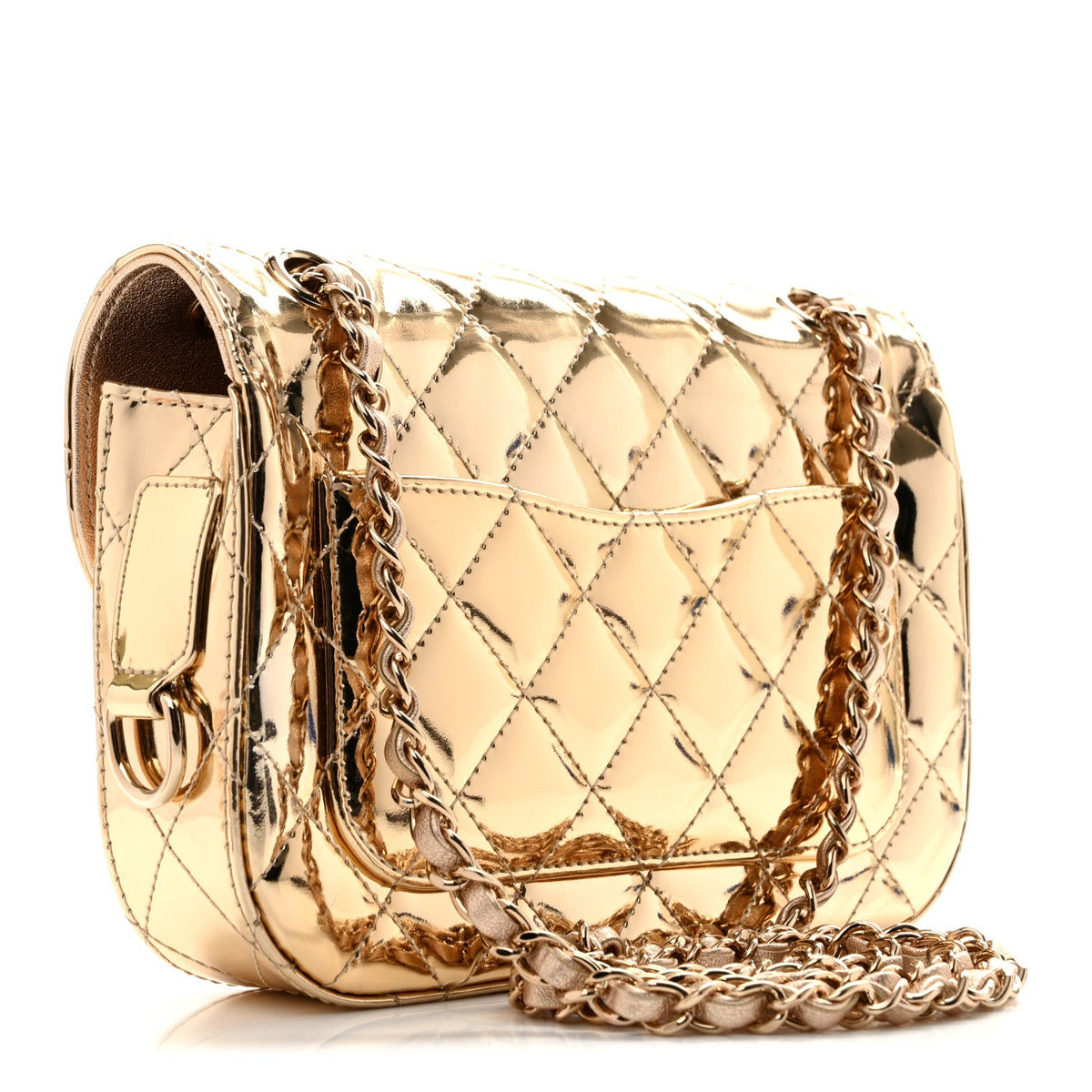 Mirror Calfskin Metallic Calfskin Quilted Hollywood Boulevard Mini Flap With Star Coin Purse Gold