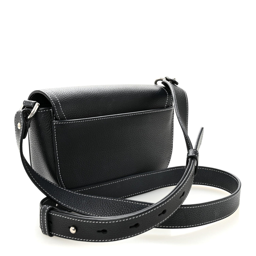 Grained Calfskin Saddle Messenger Bag With Strap Black