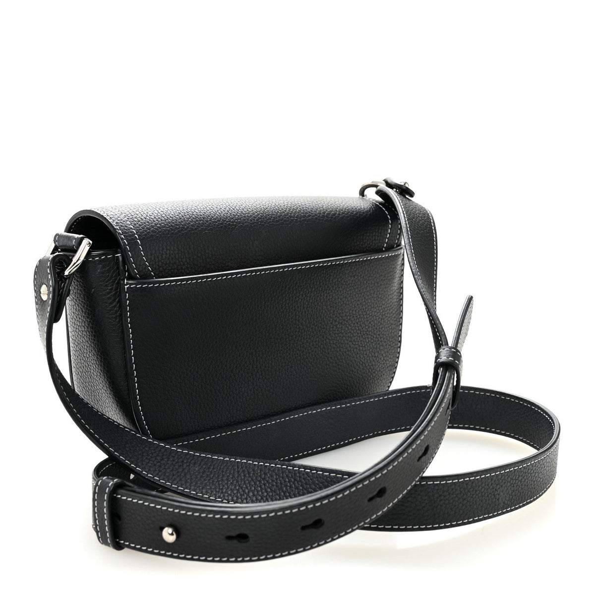 Grained Calfskin Saddle Messenger Bag With Strap Black