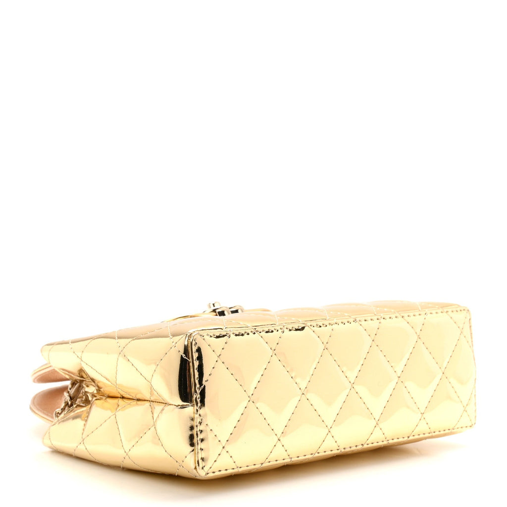 Mirror Calfskin Metallic Calfskin Quilted Nano Kelly Shopper Gold