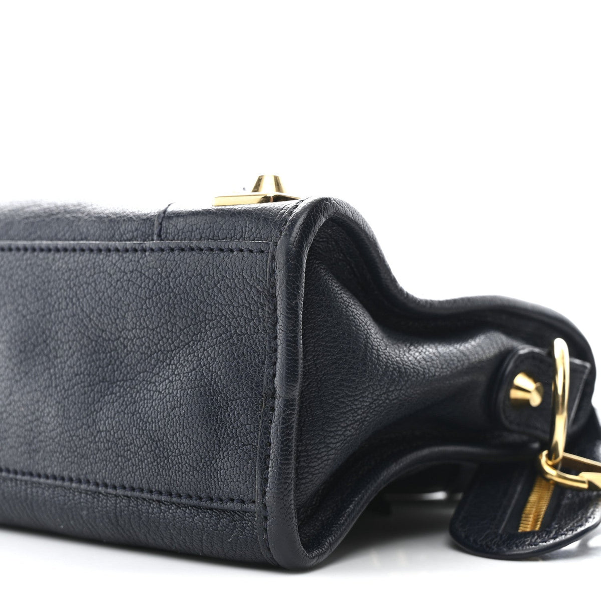 Chevre Gold Metallic Edge Hardware Mini City  Bleu Nuit Dark Sea