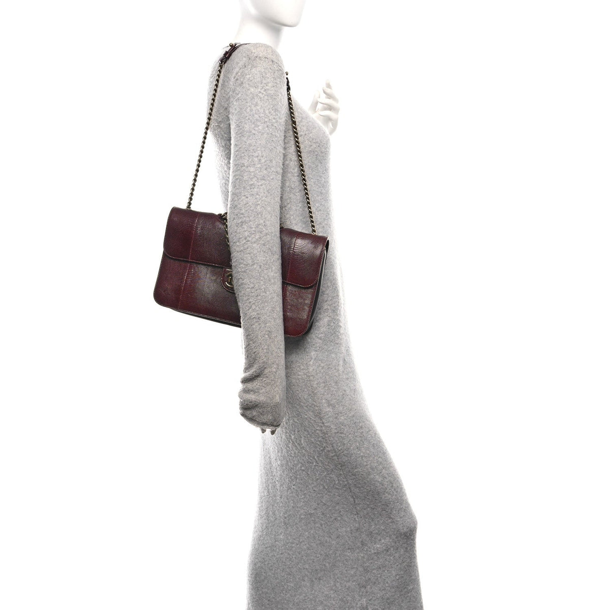 Lizard Lambskin Quilted Large Perfect Edge Flap Burgundy