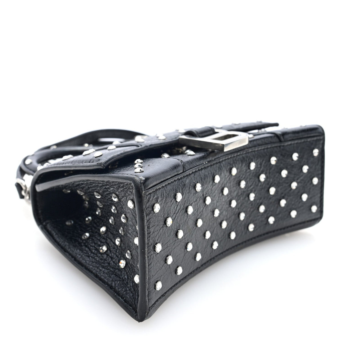 Strass Suede Hourglass Top Handle Bag XS Black Jet