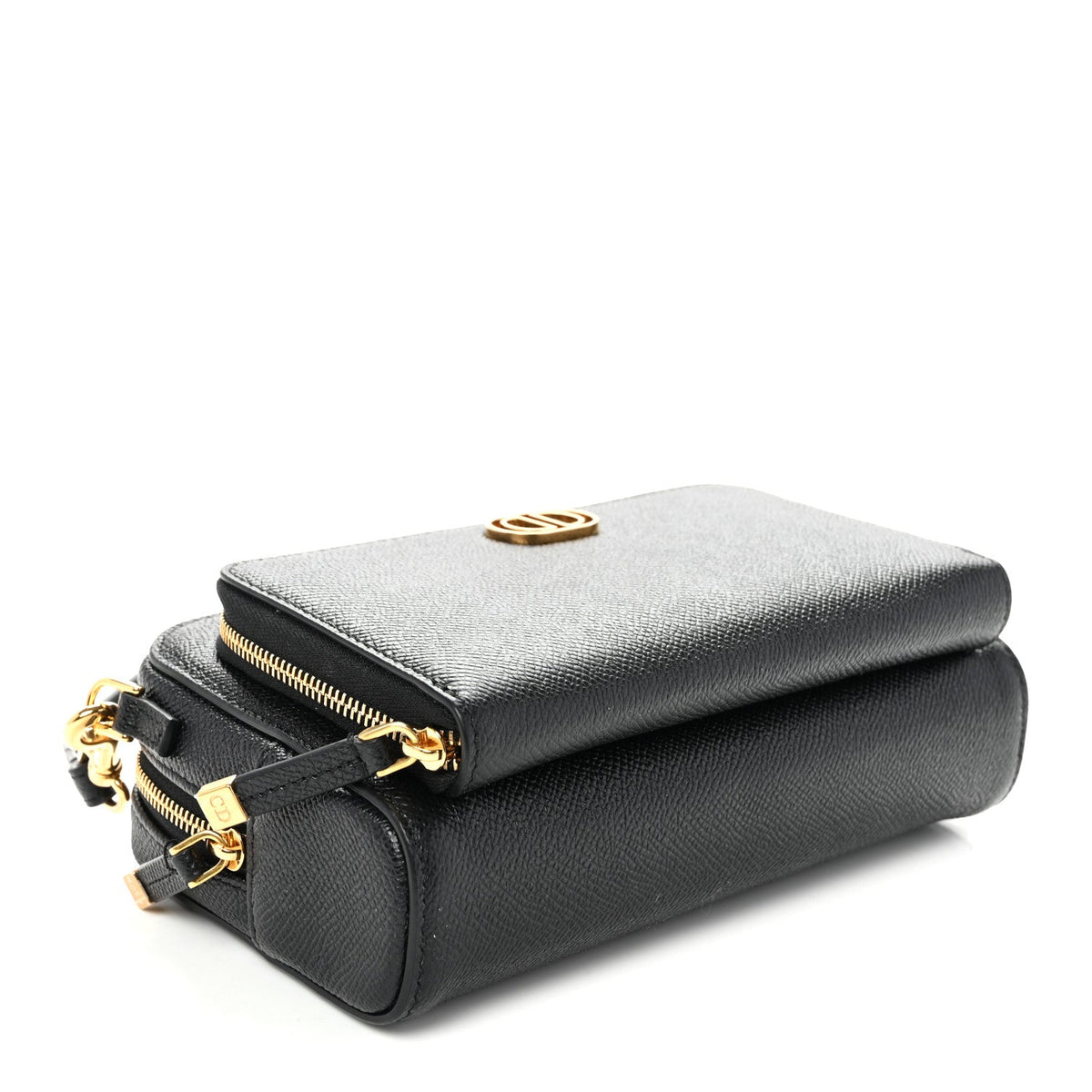 Grained Calfskin Caro Double Pouch Black