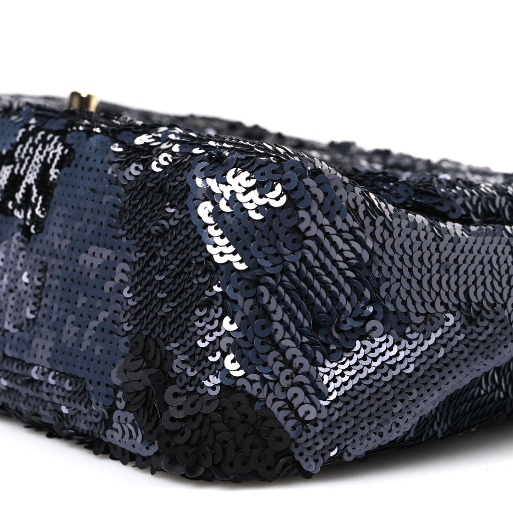 Sequin Quilted Medium Single Flap Black