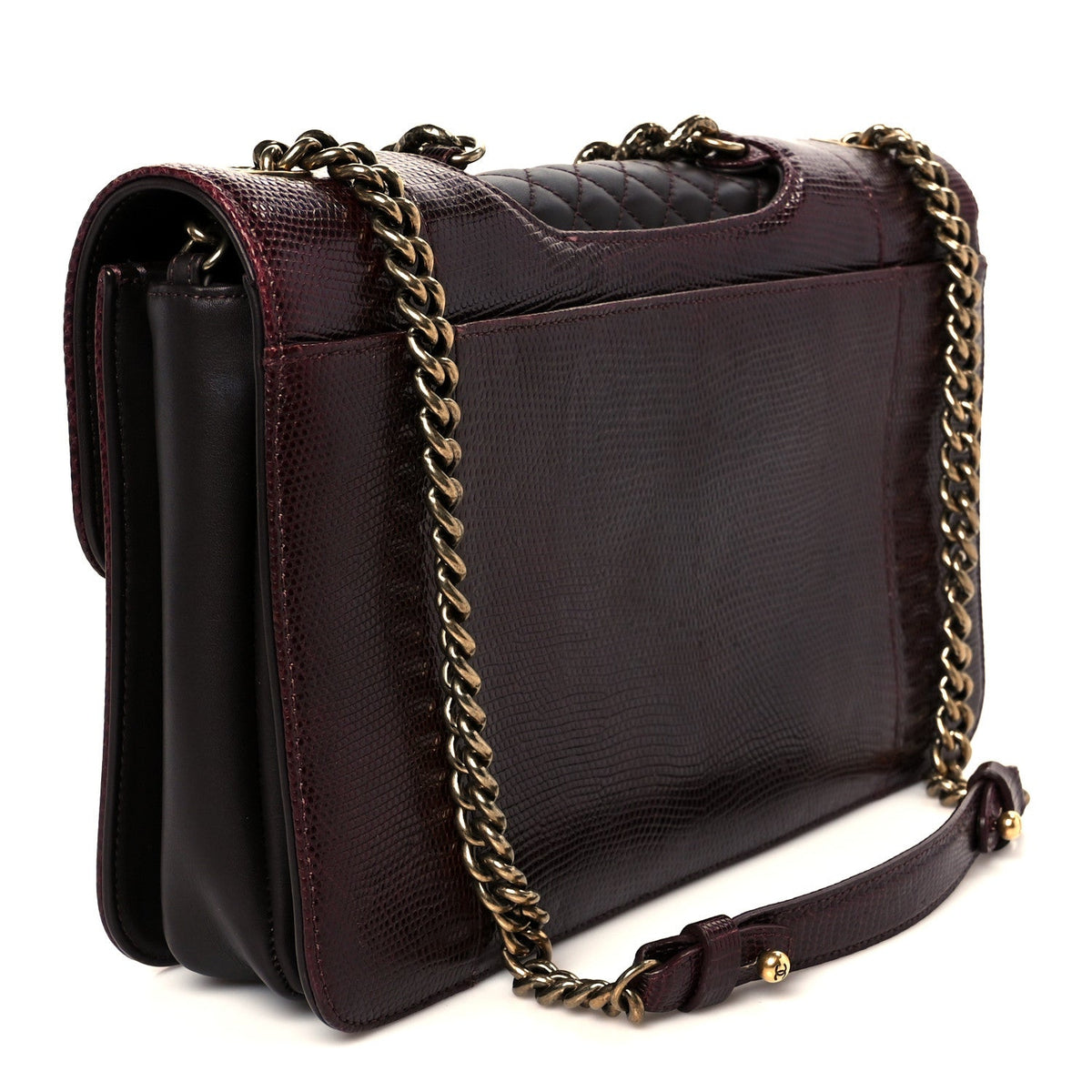 Lizard Lambskin Quilted Large Perfect Edge Flap Burgundy