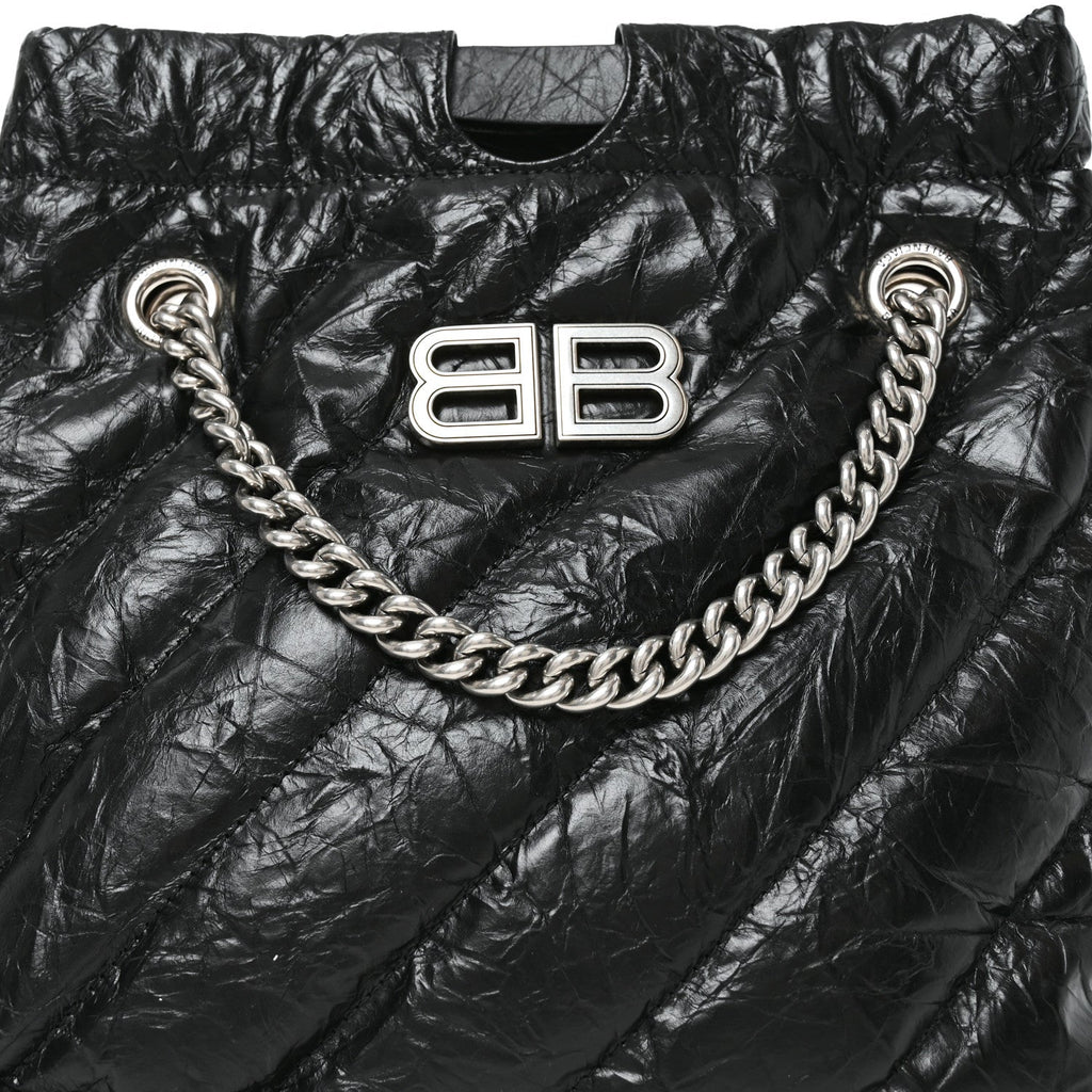 Crushed Calfskin Quilted Crush Small Tote Bag Black