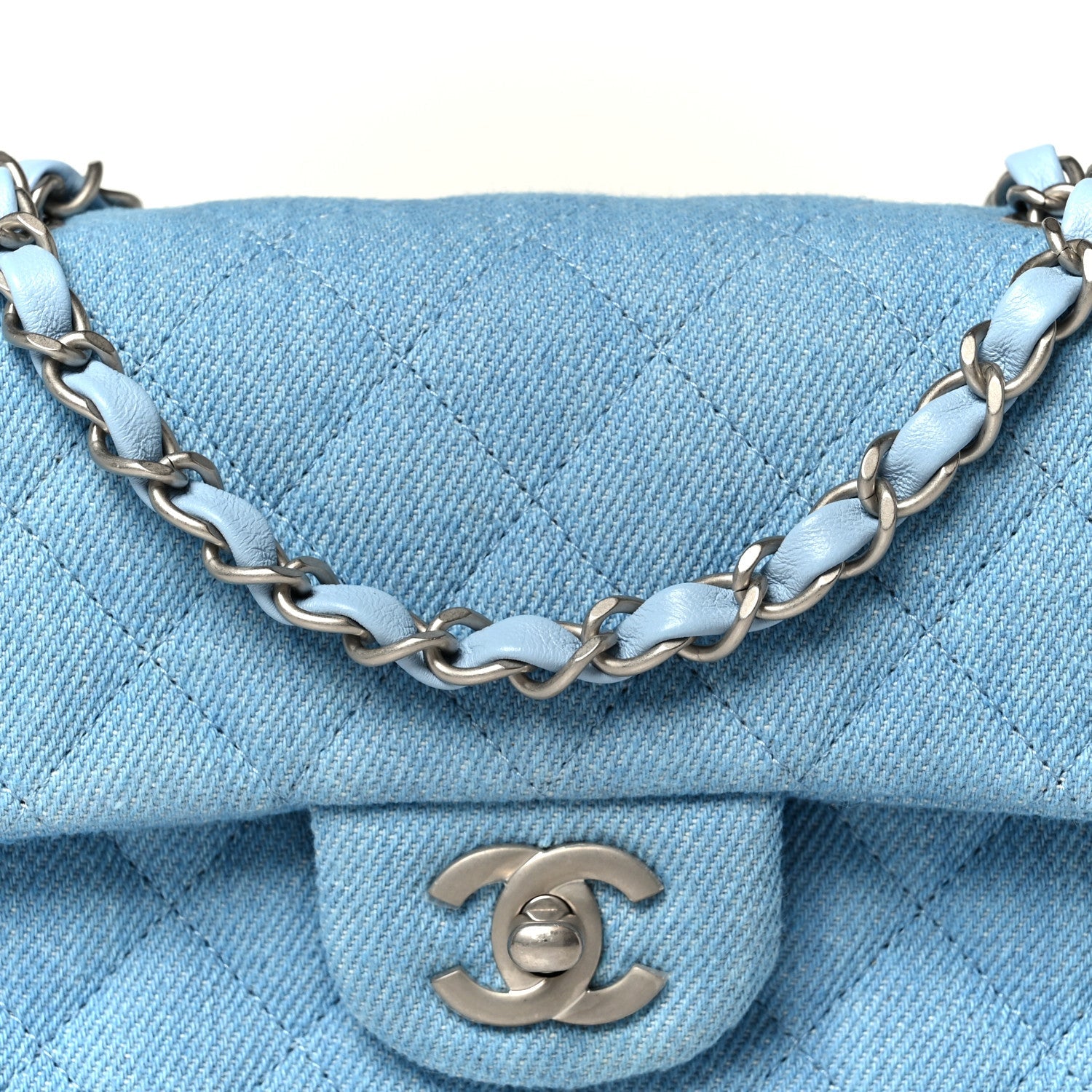 Denim Quilted Mini Rectangular Flap Blue