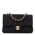 Denim Quilted Mini Rectangular Flap Dark Blue