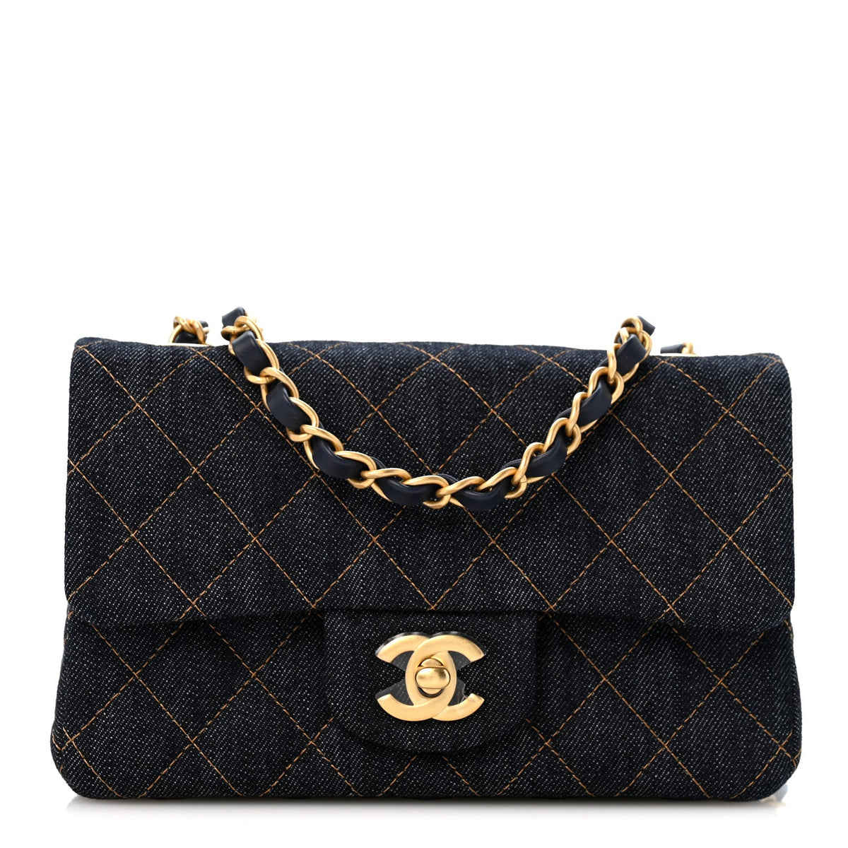Denim Quilted Mini Rectangular Flap Dark Blue