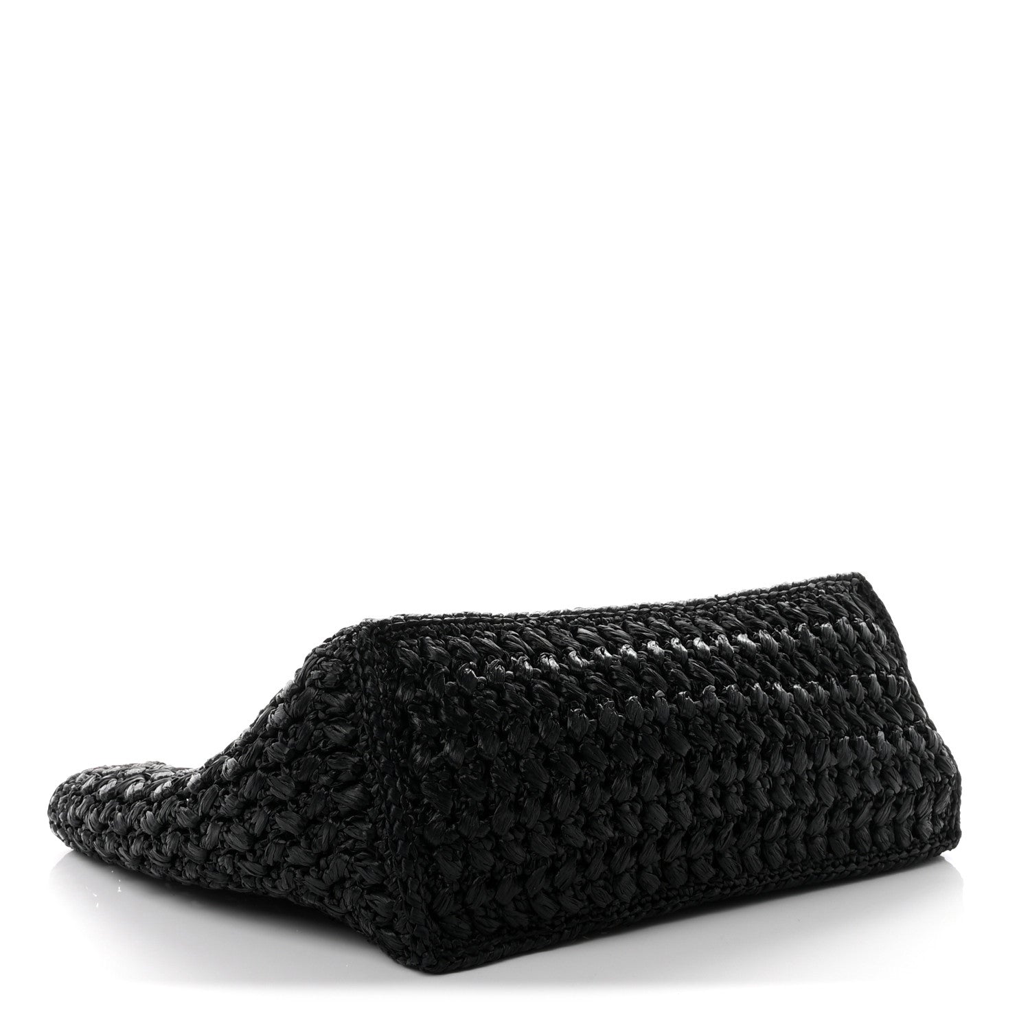 Raffia Effect Calfskin Coco Beach Shopping Tote Black