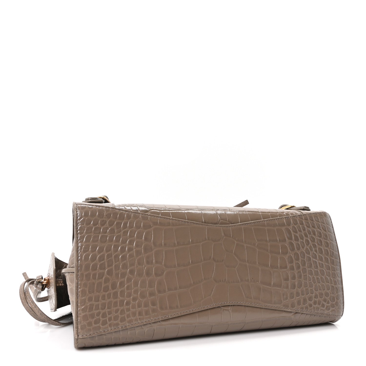 Shiny Supple Calfskin Crocodile Embossed Neo Classic Gold Hardware S City Mink Grey