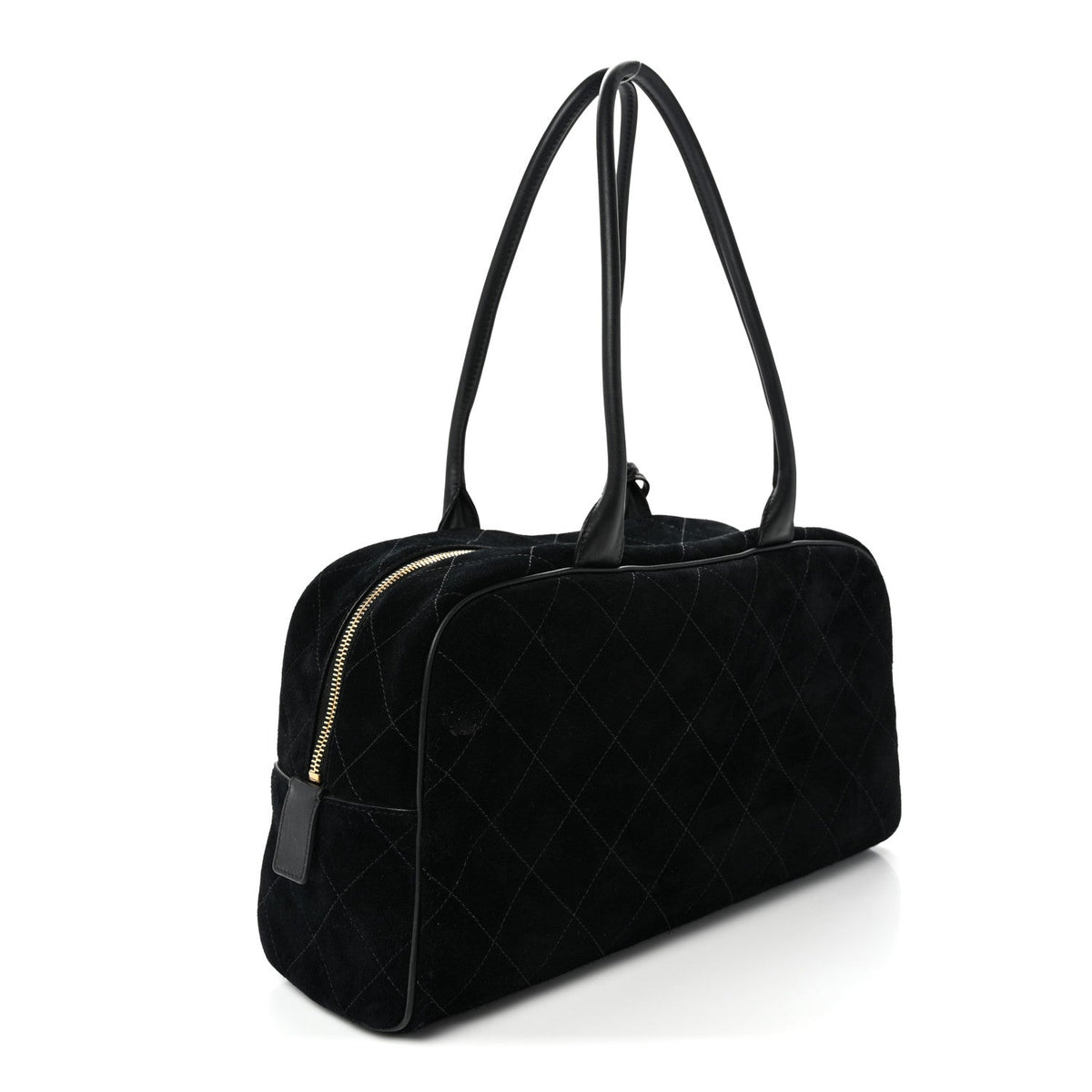 Suede Calfskin Large Perfect Bowling Bag Black