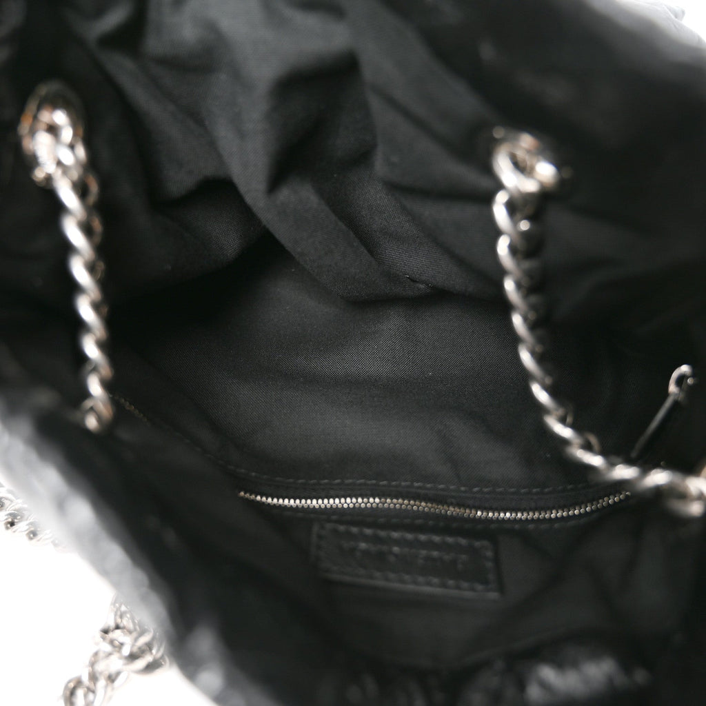 Crushed Calfskin Quilted Crush Small Tote Bag Black