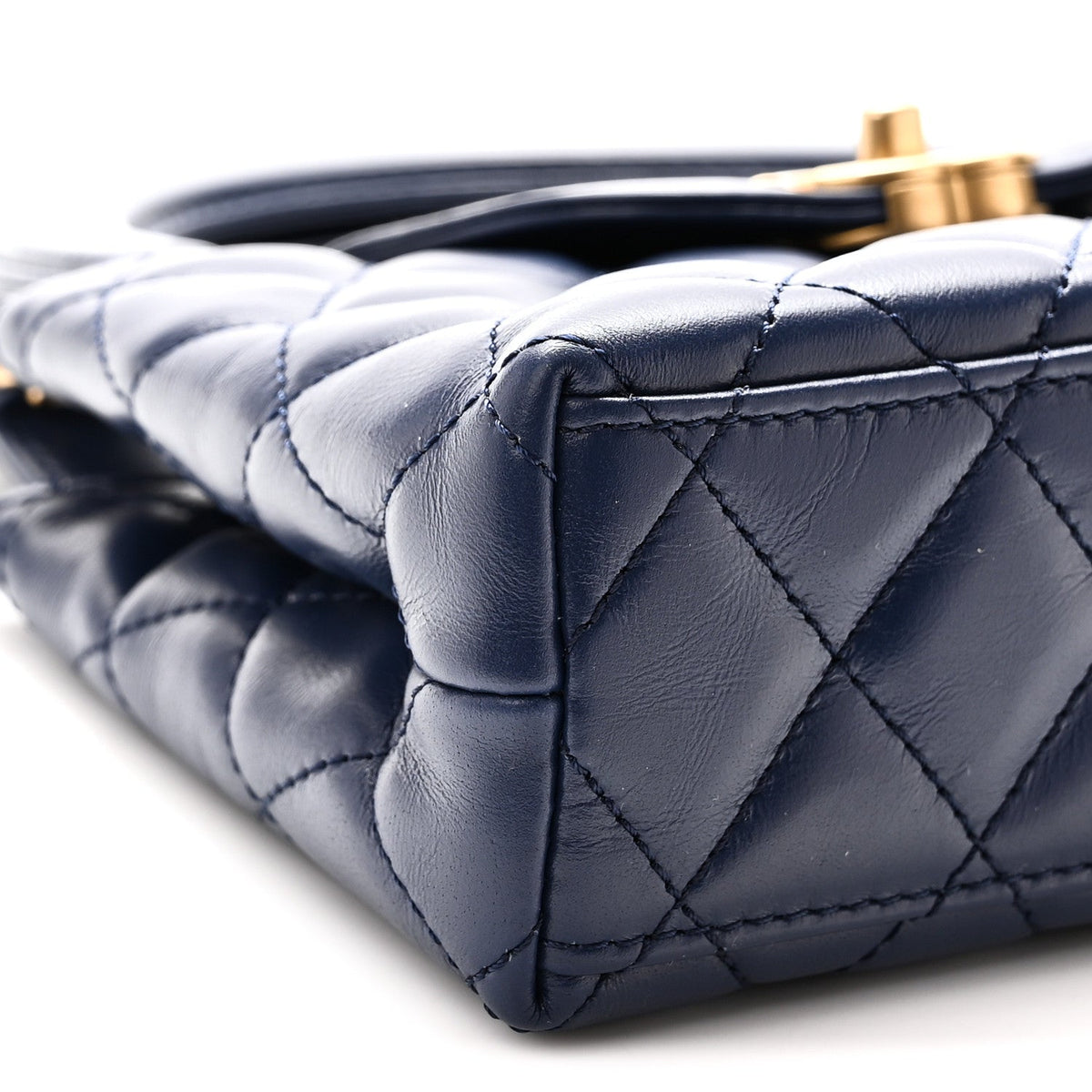 Shiny Aged Calfskin Quilted Nano Kelly Shopper Dark Blue