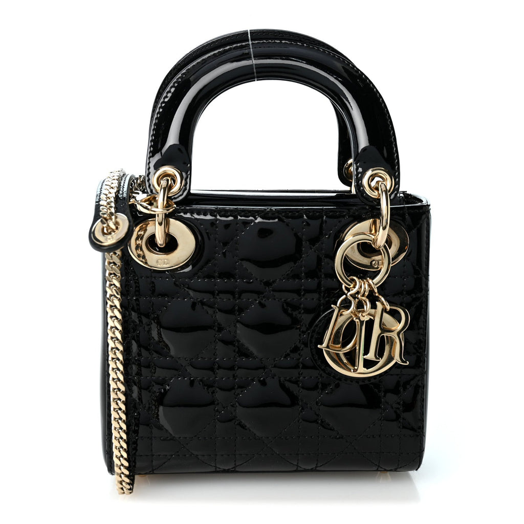 Patent Cannage Mini Lady Dior Black