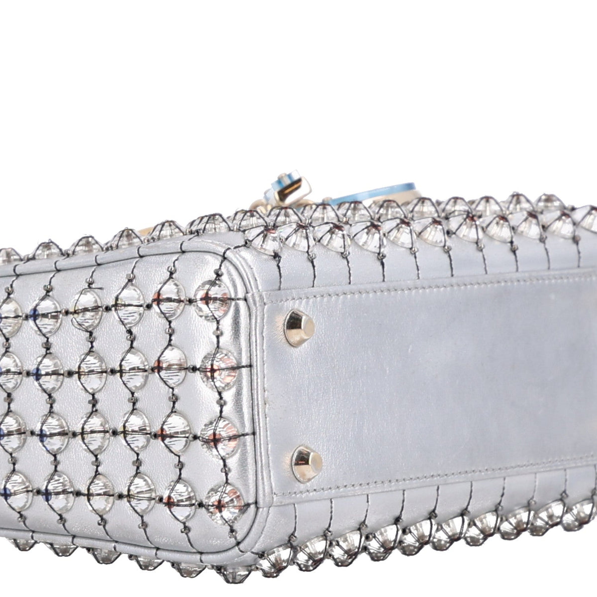 Metallic Calfskin Satin Celestial Bead Embroidery Cannage Mini Lady Dior Silver