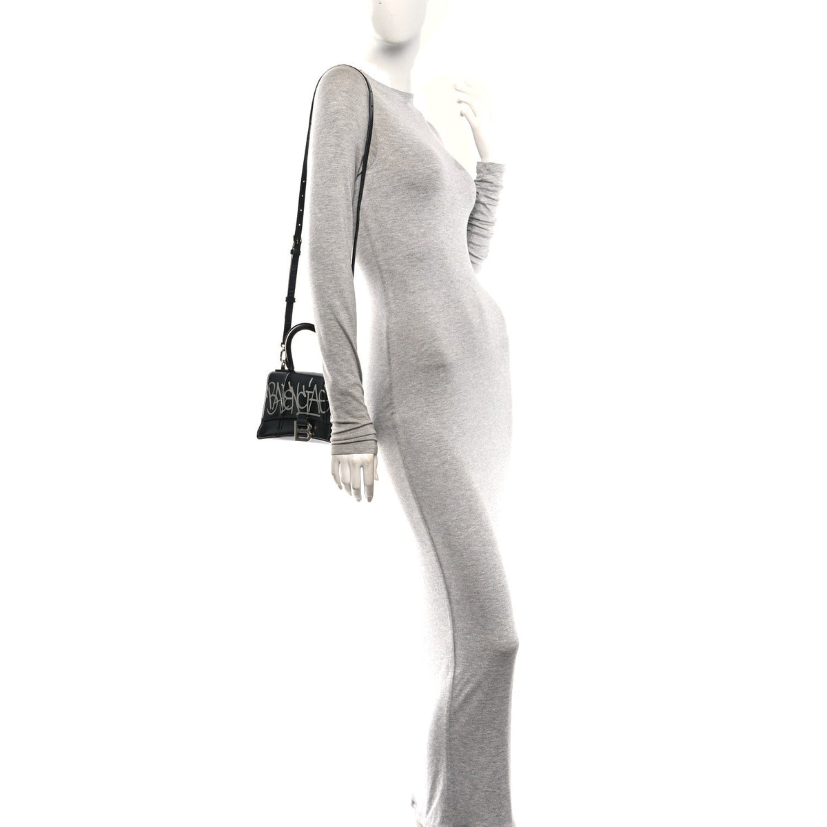 Box Calfskin Graffiti Logo Hourglass Top Handle Bag XS Black Silver