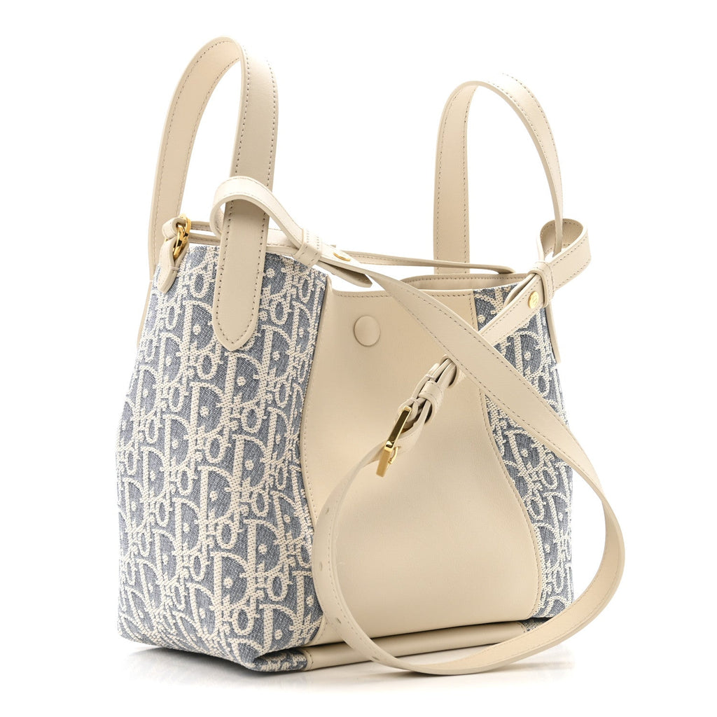 Oblique Calfskin Medium Signature Bucket Bag Beige