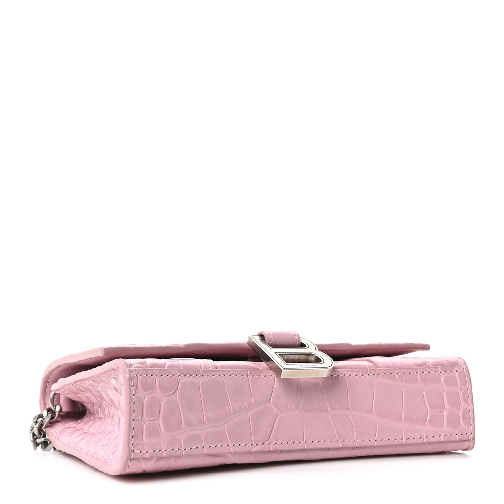 Shiny Calfskin Crocodile Embossed Hourglass Chain Bag Powder Pink