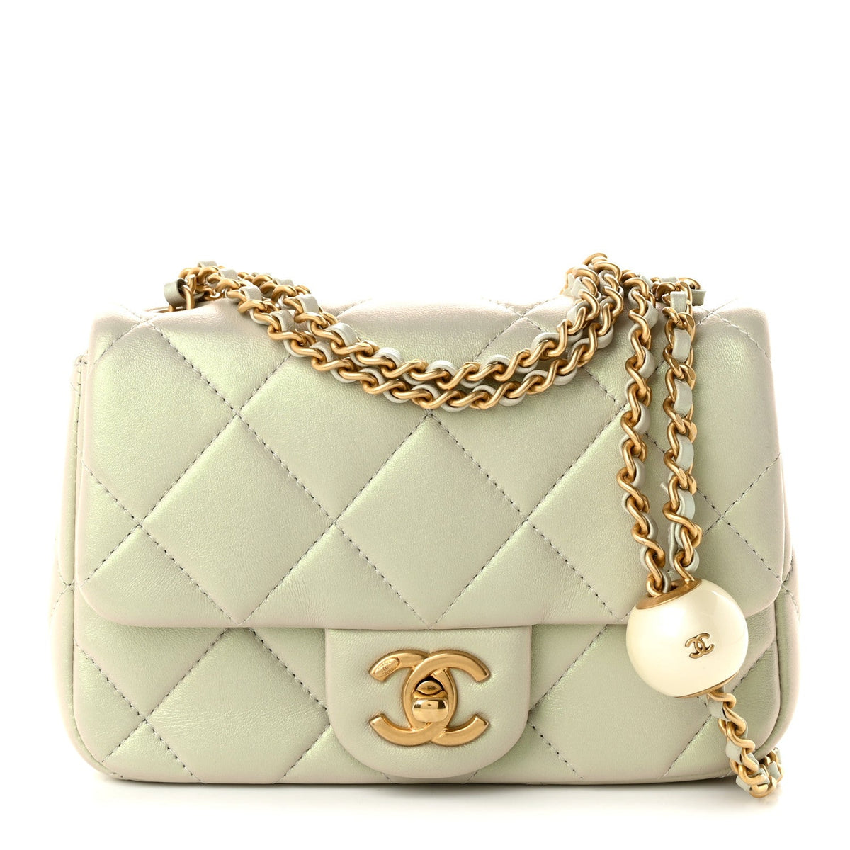 Pearly Lambskin Pearl Quilted Mini Flap Ivory