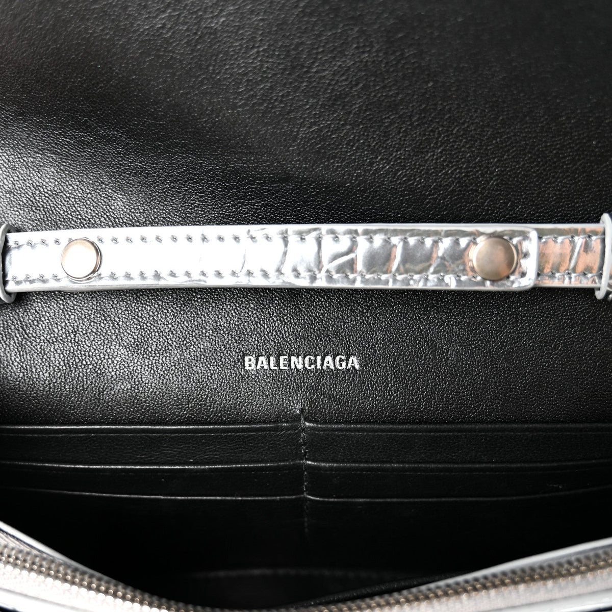 Metallic Calfskin Crocodile Embossed Hourglass Chain Bag Silver