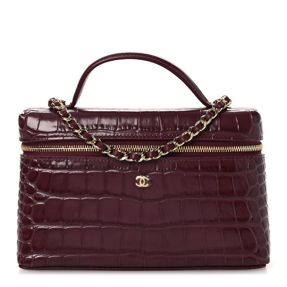 Calfskin Crocodile Embossed Crococo Exoticoco Vanity With Chain Dark Burgundy