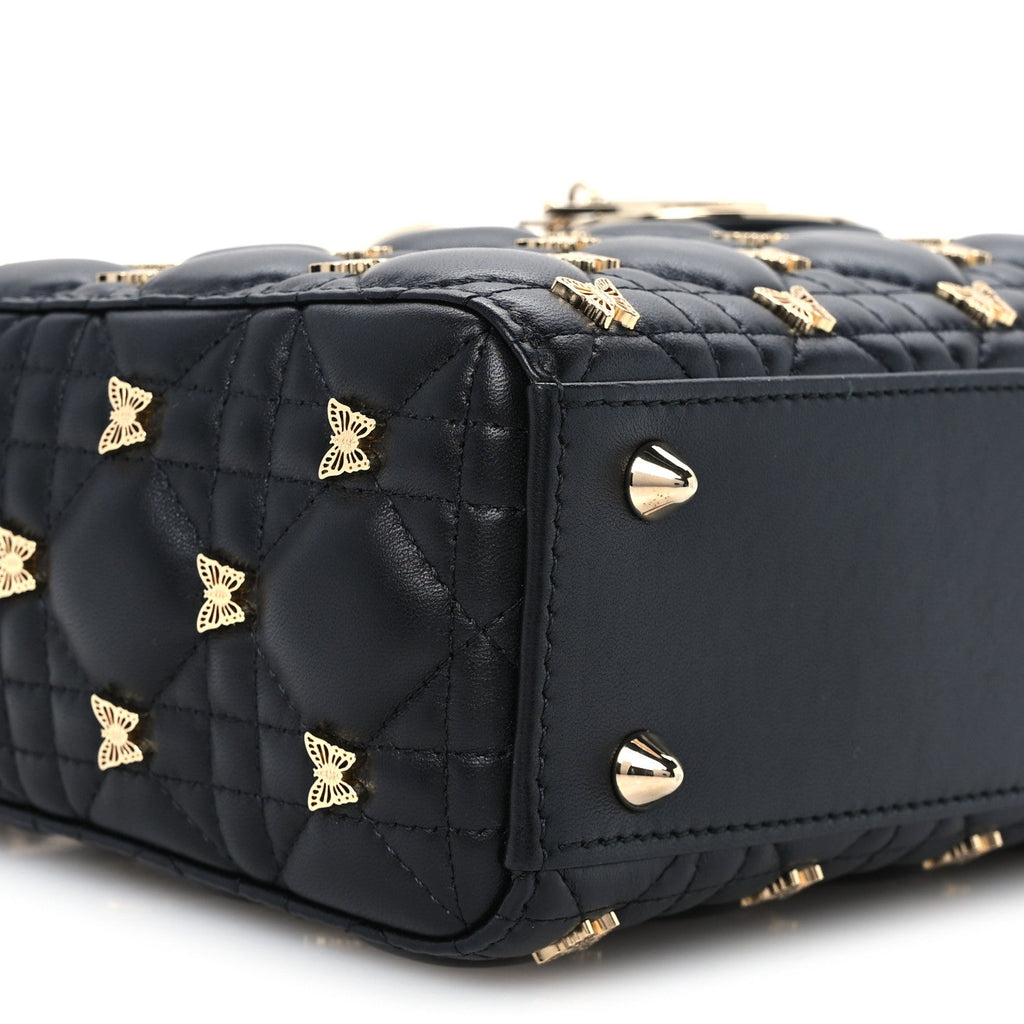 Lambskin Cannage Butterfly Studs Small Lady Dior Black
