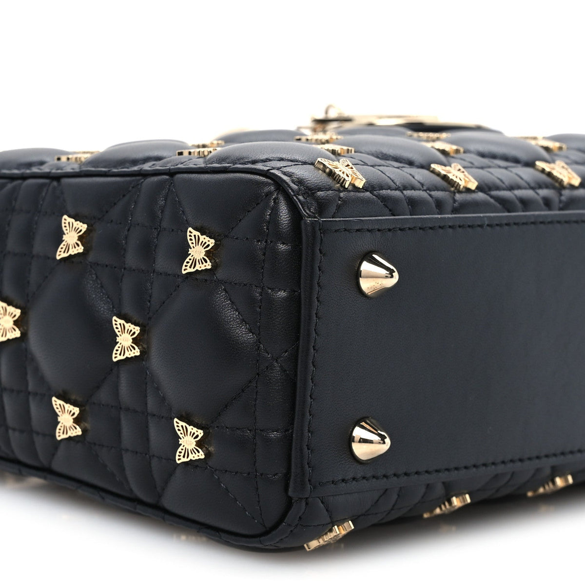 Lambskin Cannage Butterfly Studs Small Lady Dior Black