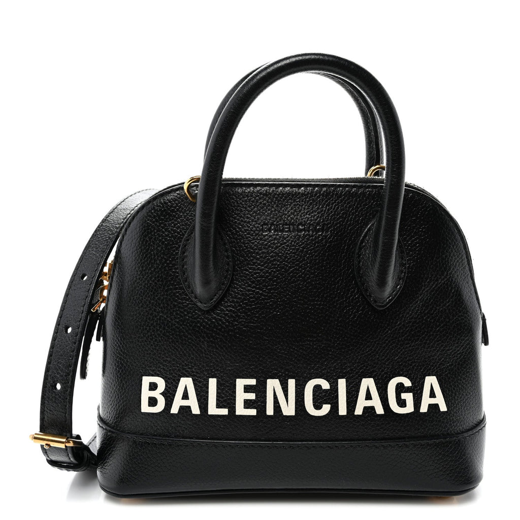 Signature Grained Calfskin Logo XXS Ville Top Handle Bag Black White