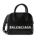 Signature Grained Calfskin Logo XXS Ville Top Handle Bag Black White