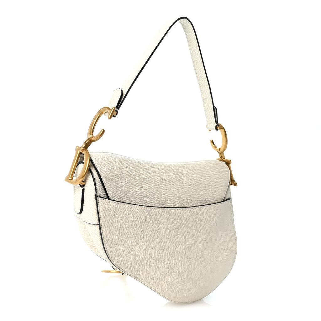 Grained Calfskin Saddle Bag White