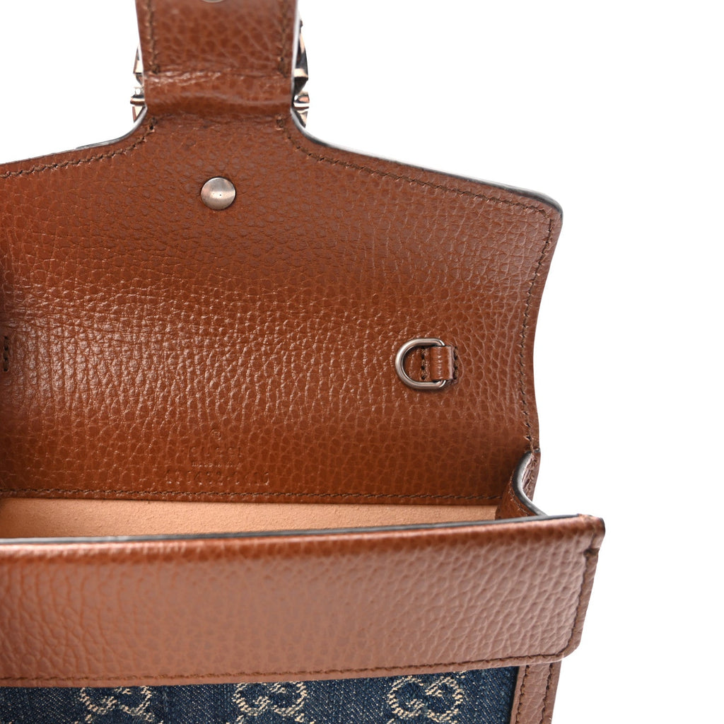 New Denim GG Monogram Dollar Calfskin Enamel Super Mini Dionysus Shoulder Bag Blue Tea Cuir Epilog Electric Blue