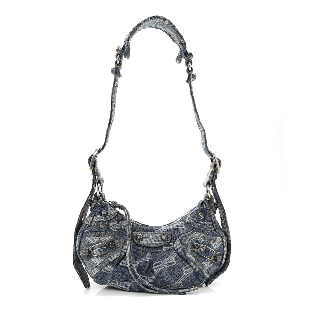 Denim BB Monogram Le Cagole Shoulder Bag XS Blue
