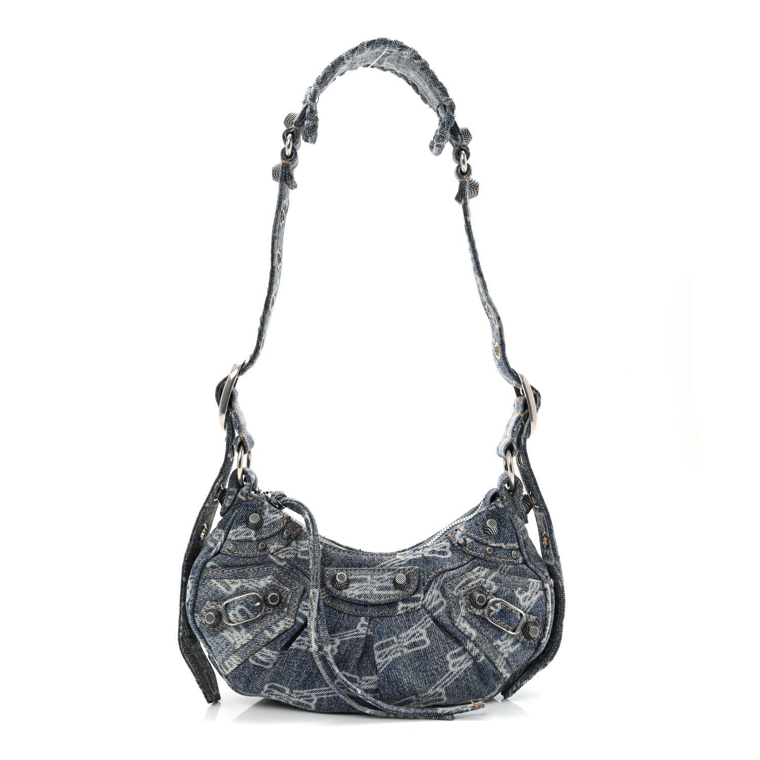 Denim BB Monogram Le Cagole Shoulder Bag XS Blue